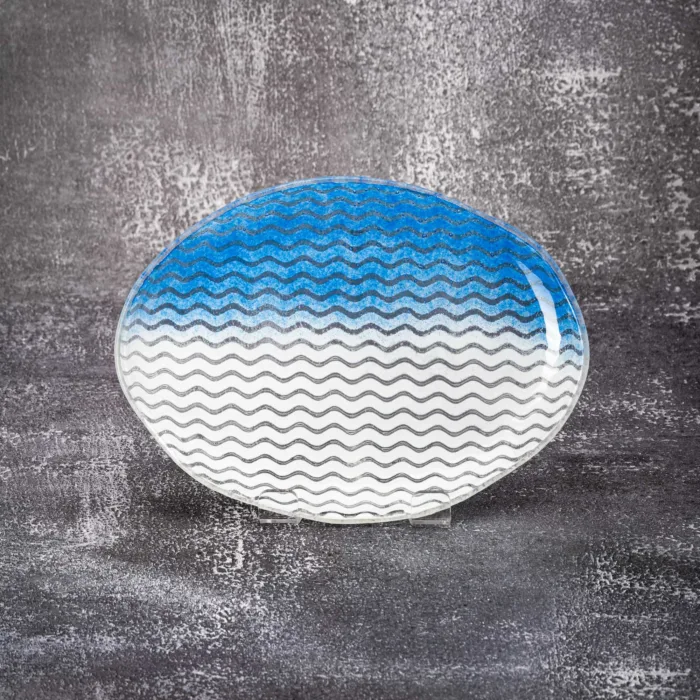 FreeHand Clam Coupe Blue & White Curly Waves - Image 1