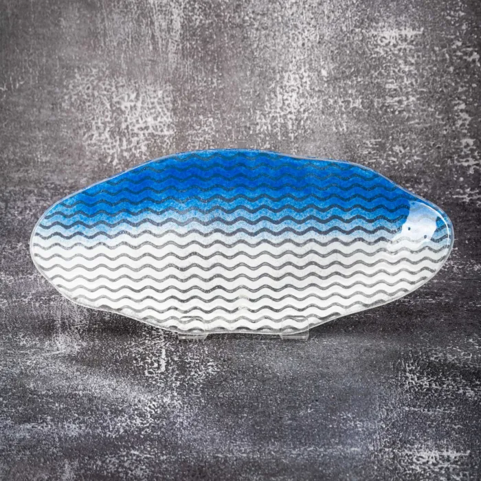 Sushi FreeHand Clam Blue & White Curly Waves - Image 1