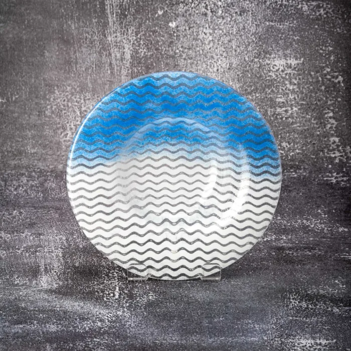 Deep Plate Blue & White Curly Waves - Image 1