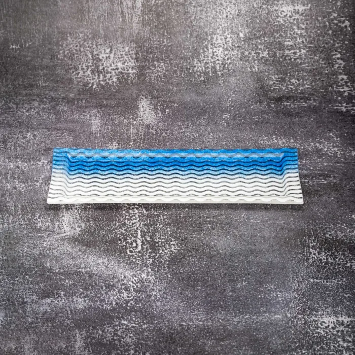 Rectangular Rim Plate Blue & White Curly Waves - Image 2