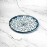Lace Round Nano Coupe Plate - Navy Blue with White Pattern