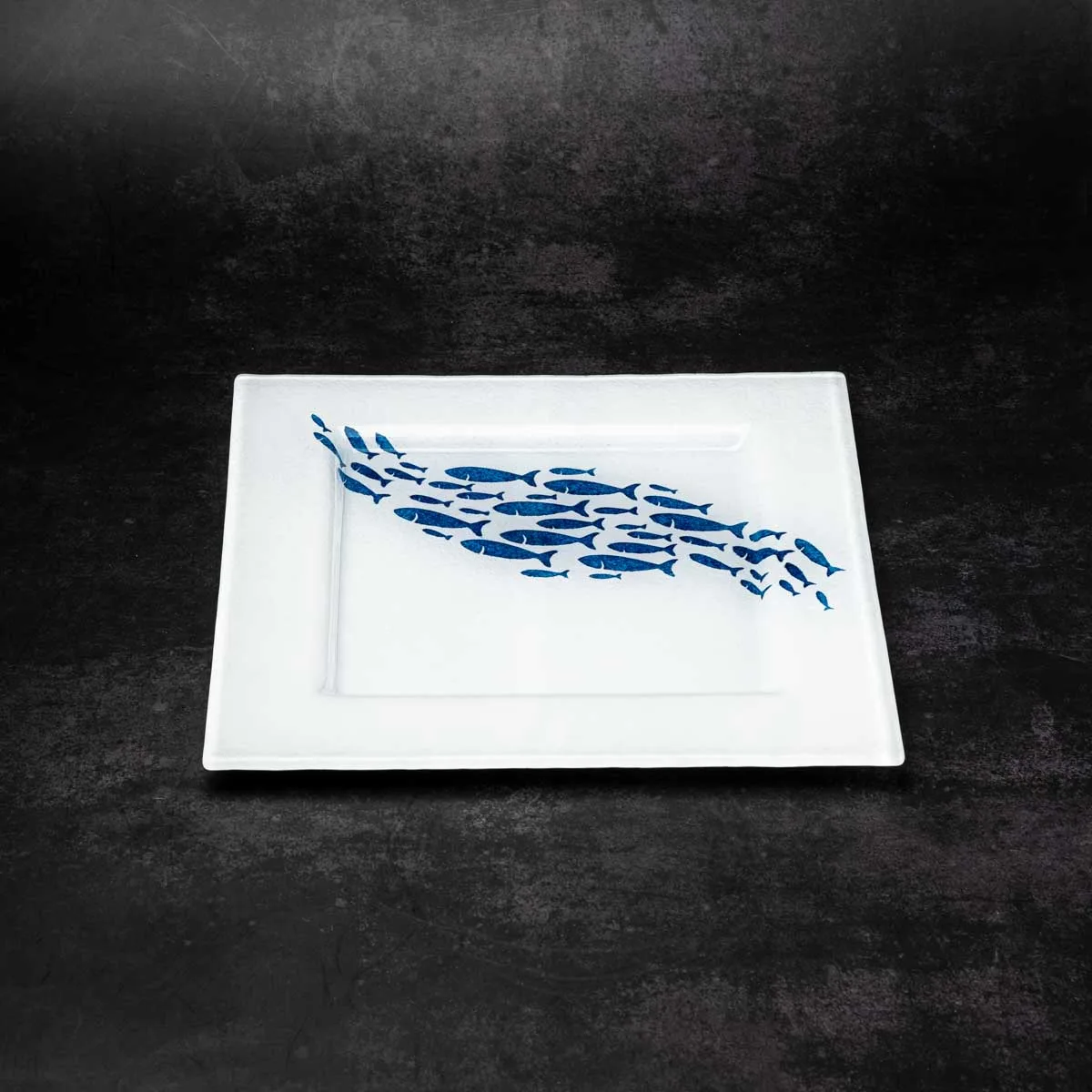 MGK_0636 Square Wide Rim Plate – White with Blue Fish Pattern - Image 1